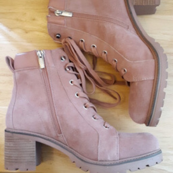 ❌SOLD❌ Vince Camuto Gaviana Suede Dermy Pink Hiking Combat Military Boots 8.5W - Picture 5 of 9